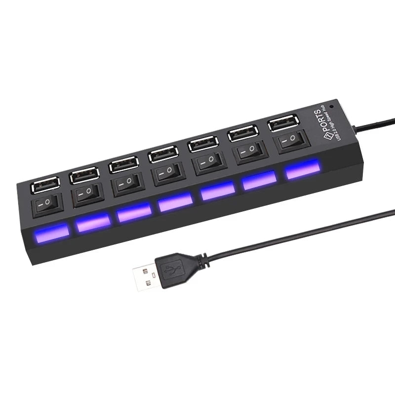 7 Ports USB 2.0 Hub USB Hub Multi USB Splitter Hub Use Power Adapter 4/7 Port Multiple Expander 2.0 USB Hub with Switch for PC
