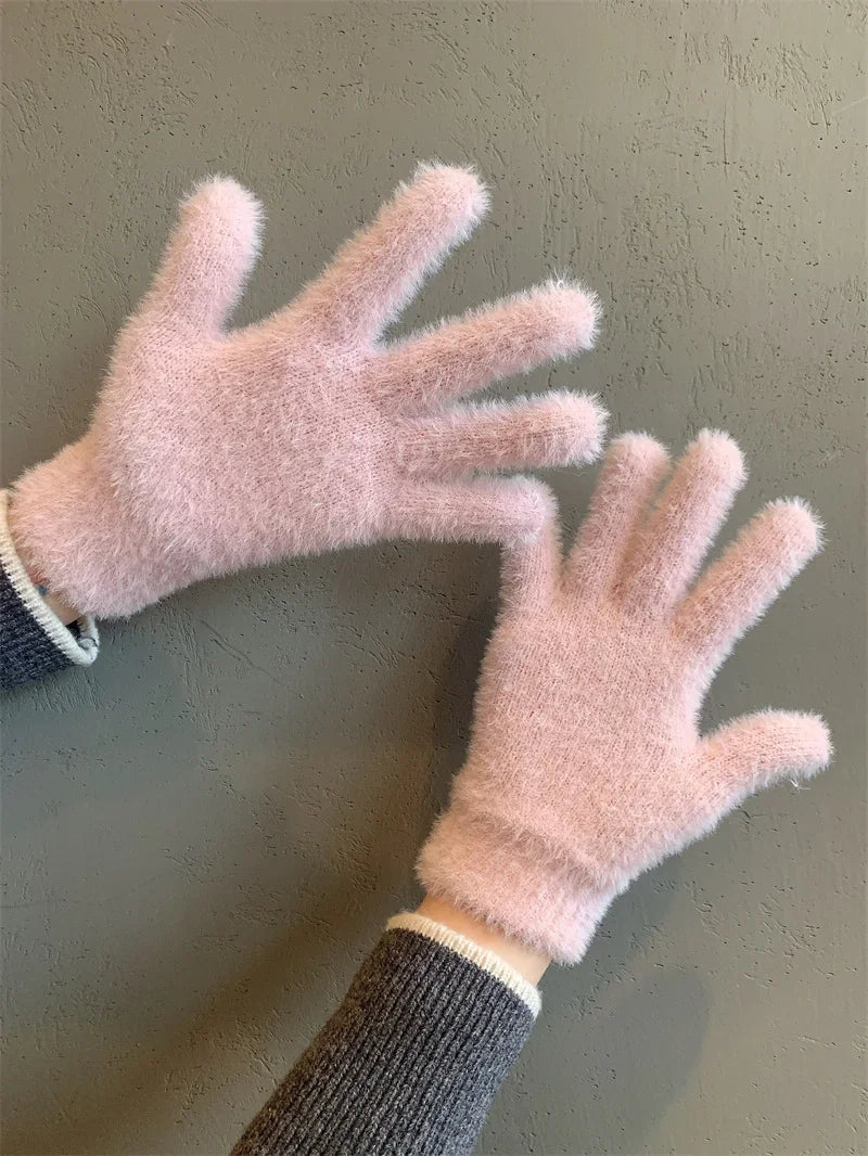 Fashion Winter Mink Velvet Five Finger Gloves Plush Warm Cold-proof Gloves Women Outdoors Cycling Solid Color Wistiti Mittens