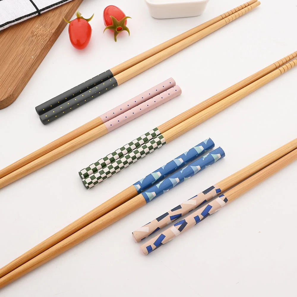 Reusable 5Pairs Tableware Handmade Bamboo Japanese Natural Wood Chopsticks Sushi Food Cat Flower Multi Color Wooden Chop Sticks