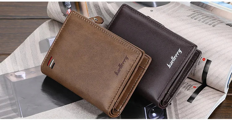 Baellerry Men PU Leather short Wallet With Zipper Coin Pocket Vintage Big Capacity Male Short Money Purse Card Holder