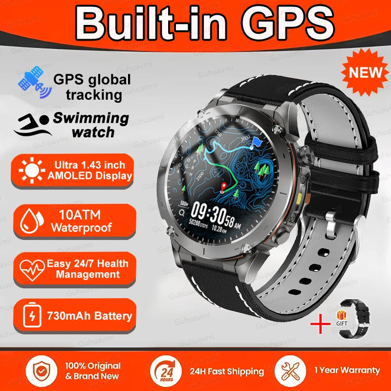 2025 GUHUAVMI Y-101 GPS Sports Smart Watch 10ATM Waterproof Built-in Dual-Band GNSS Compass Altimeter Military Grade Smartwatchs