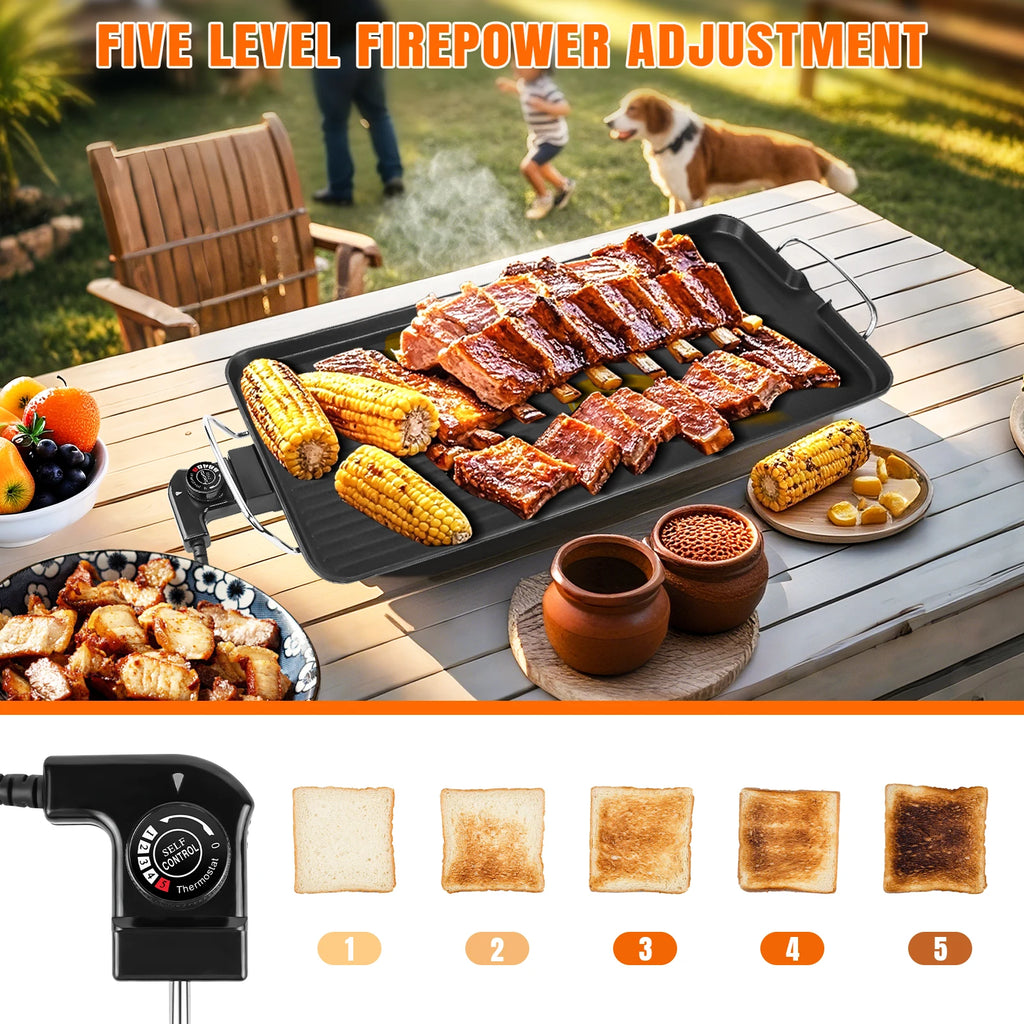 Electric Large Teppanyaki Grill Table Top Smokeless Grill, Portable BBQ Barbecue Griddle Non-stick Hot Plate with Adjustable Thermostat 1500W for Family Party Camping