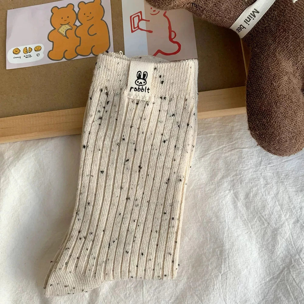 4 Pairs Women Cartoon Print Mid Tube Socks Fashionable Spring Summer Sweat Absorbing Breathable Soft Comfortable Casual Socks