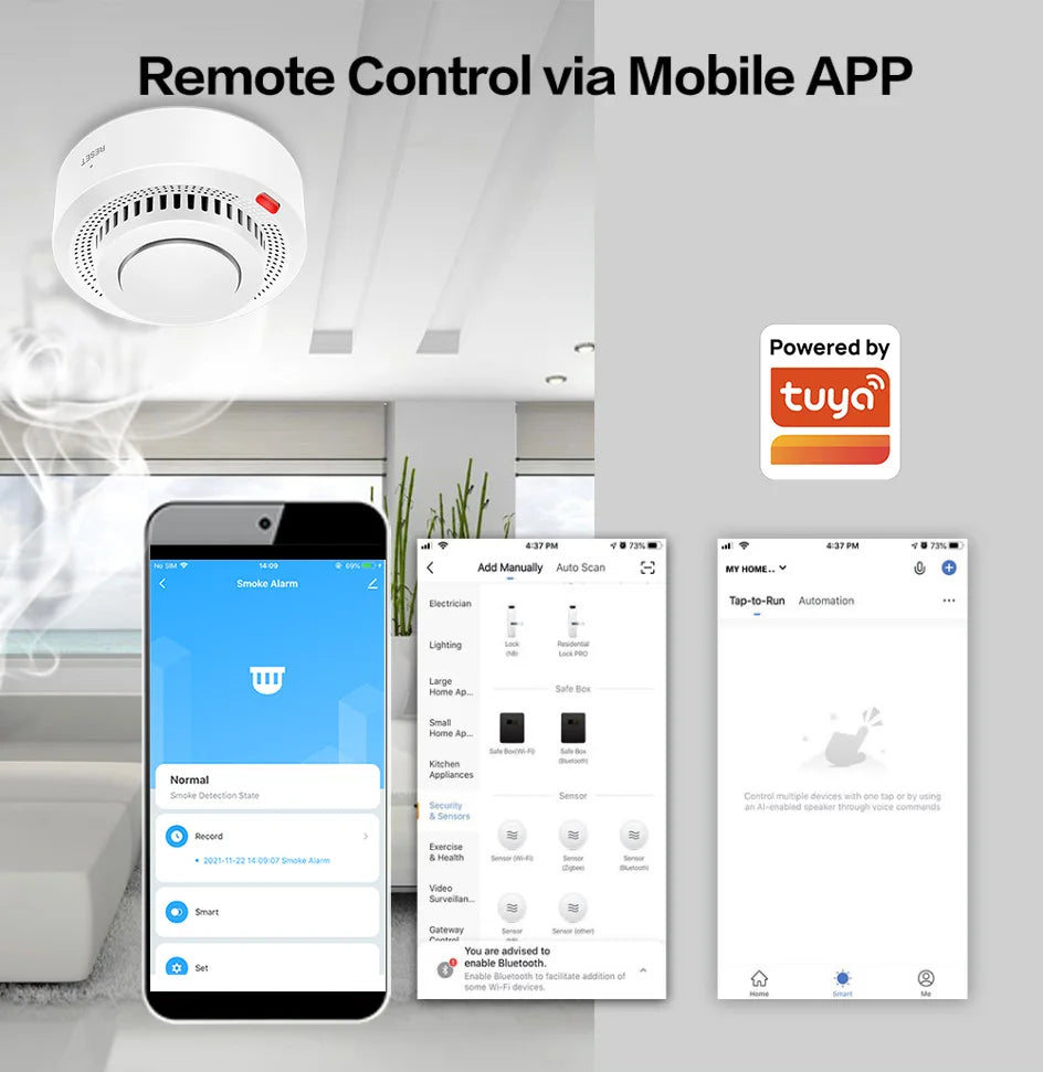 360° Comprehensive Detection, Tuya Smart WiFi Smoke Detector, Remote Monitoring Of Home Safety, Compatible With Alexa And Google