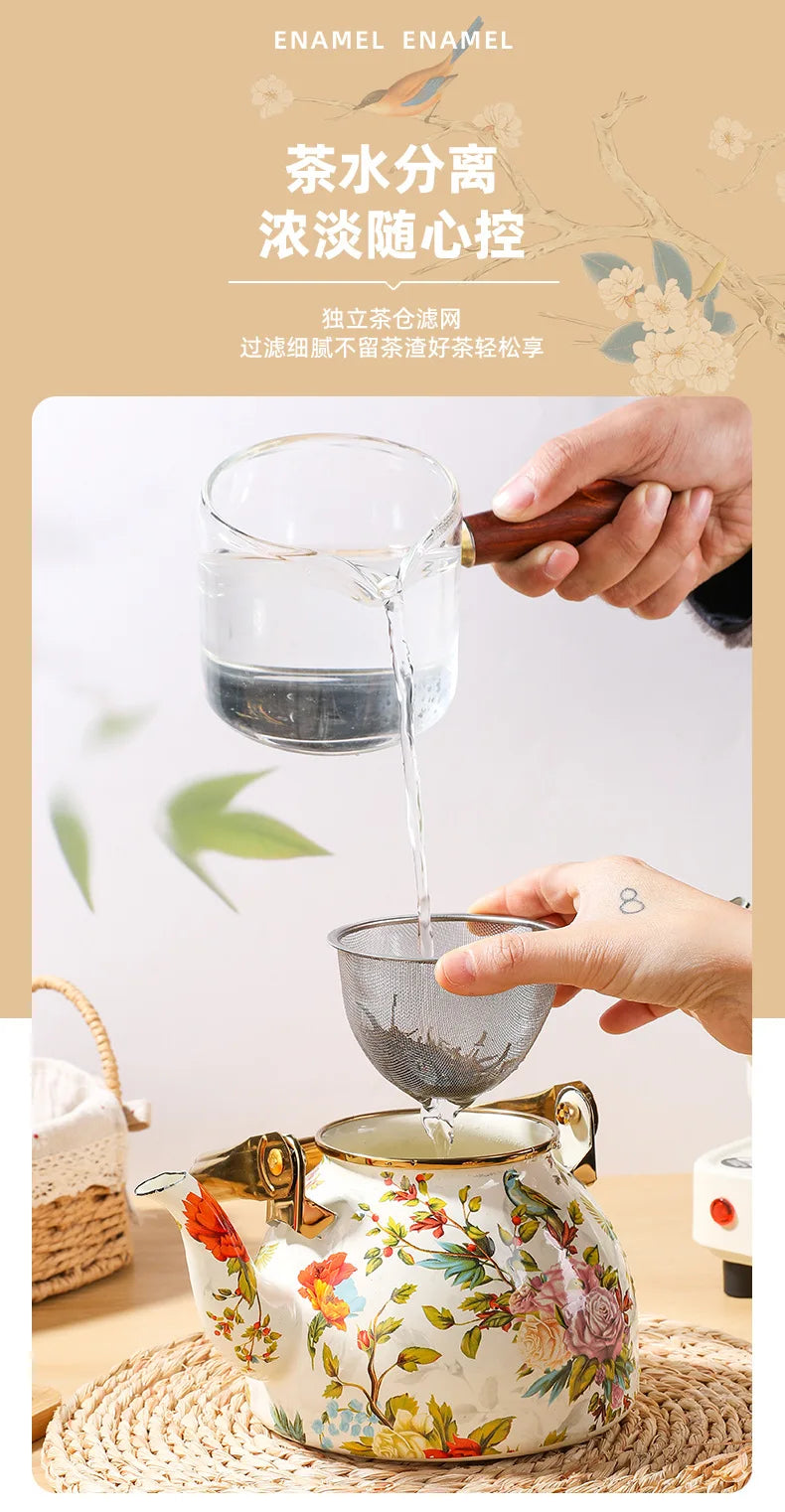 1.2L Household Enamel Boiling Kettle Outdoor Kitchen Cookware Can Make Coffee Milk Boiling Water Kettle