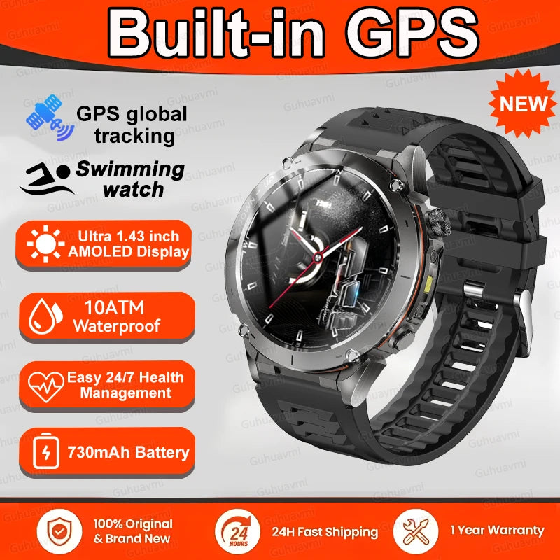 2025 GUHUAVMI Y-101 GPS Sports Smart Watch 10ATM Waterproof Built-in Dual-Band GNSS Compass Altimeter Military Grade Smartwatchs