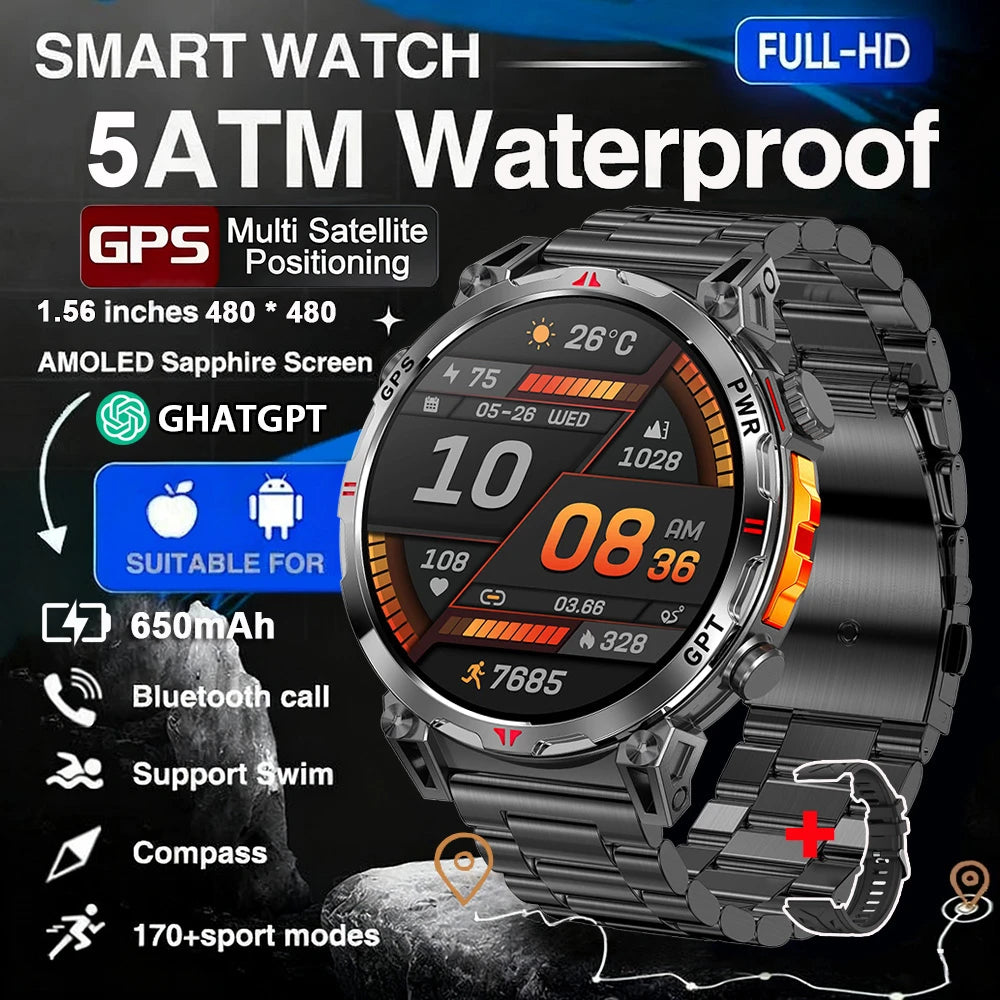 2025 New Professional GPS Sports Smart Watch Outdoor RIDE Run GPS track Swim Watchs Compass Altimeter 5ATM Sports Bracelets Men
