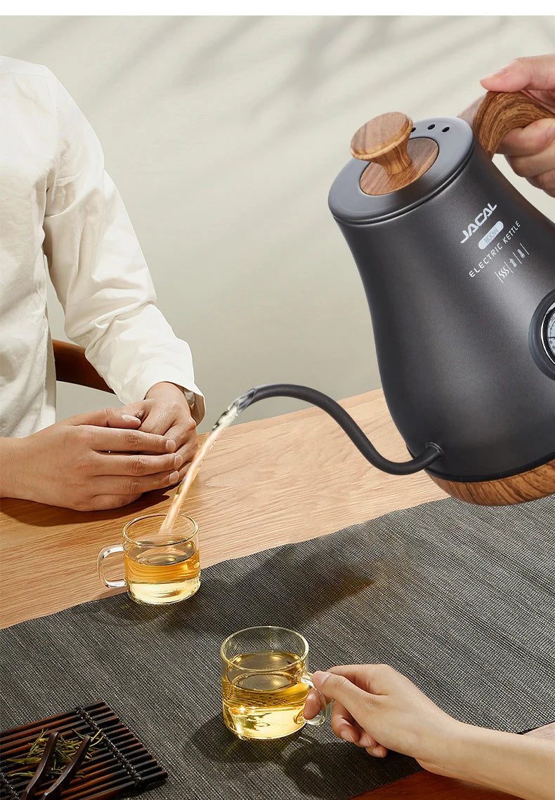 1.0L Electric Kettle Retro Gooseneck Hand Brewed Coffee Pot Slender Mouth Teapot Stainless Steel Liner Kettle with thermometer