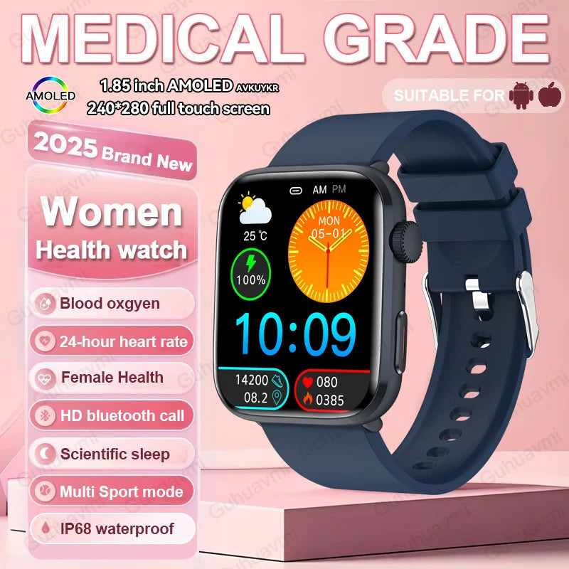 2026 Smart Watch 24/7 Women Health Full Touch Screen BT Call Waterproof Watch Sports Fitness Tracker Health Smartwatch Lady Gift