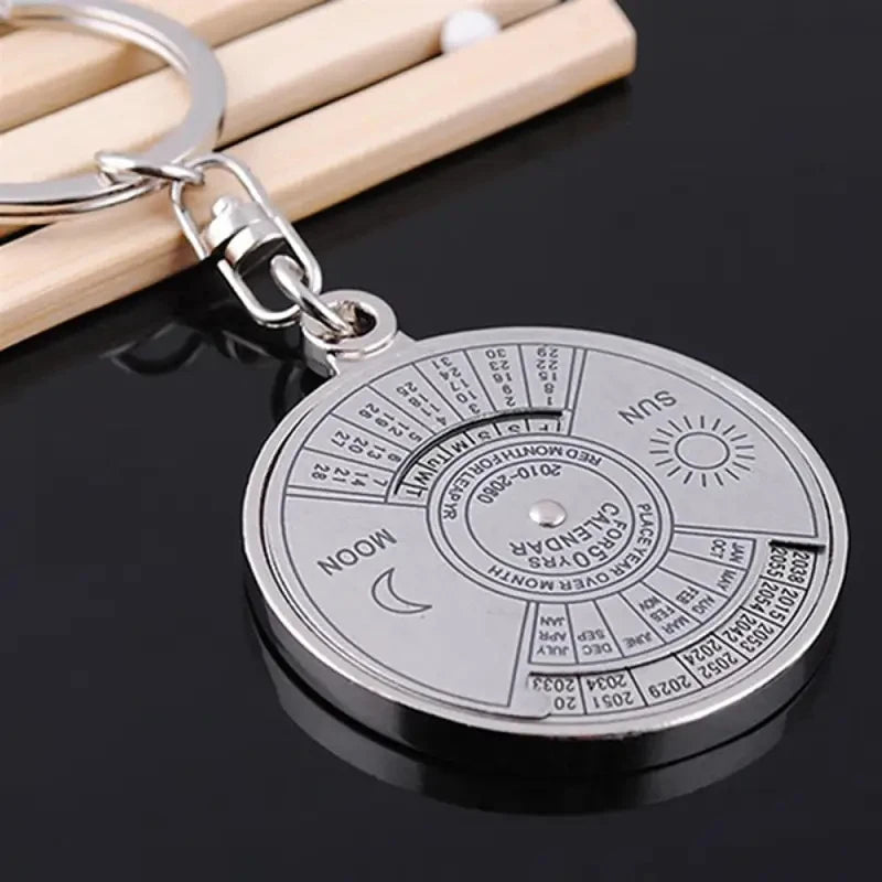50 Years Perpetual Calendar Keyring Keychain Silver Alloy Key Ring Keyfob Decoration 80U9