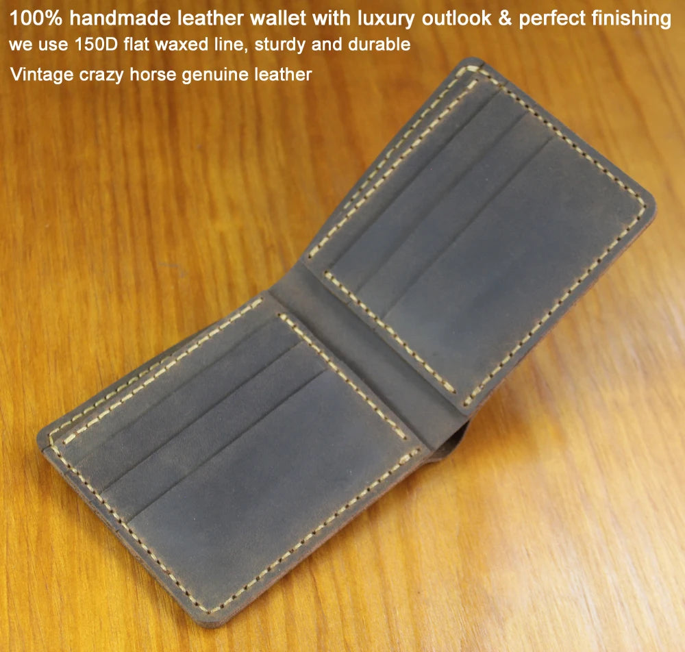 Luxury Handmade 100% Genuine Leather Men Wallet Purse Short Money Clip with Coin Pocket Male Money Bag Multi-Card Wallet Vintage