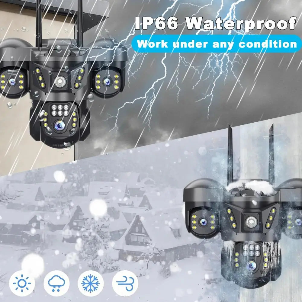15MP 8K WIFI IP Camera 10X Zoom Triple Lens Outdoor Triple Screen PTZ Cam Waterproof CCTV Auto Tracking Security Surveillance