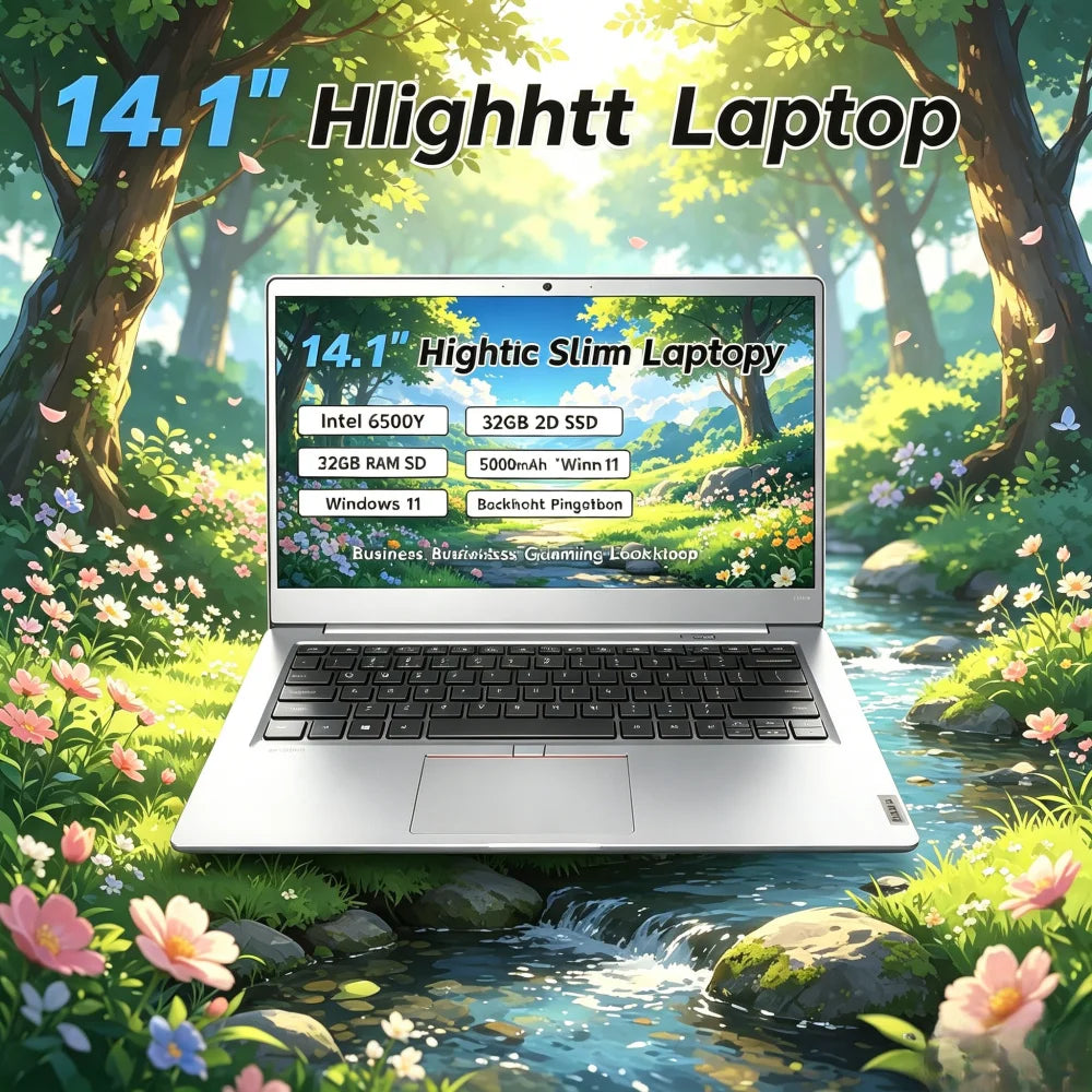 14.1" Lightweight Laptop Intel 6500Y 32GB RAM 2TB SSD 5000mAh Win11 Backlit Keyboard Fingerprint Business Gaming Notebook