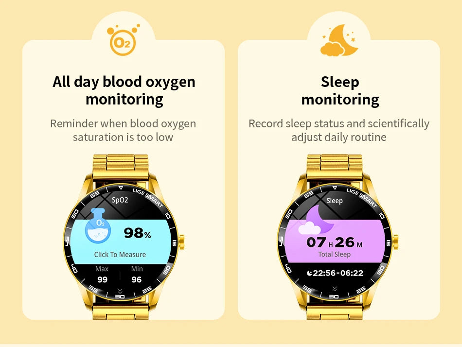 LIGE Smart Watch Men 2026 Full Touch Screen New Heart Rate Monitor IP68 Waterproof Sport Fitness Watch Bluetooth Call Smartwatch