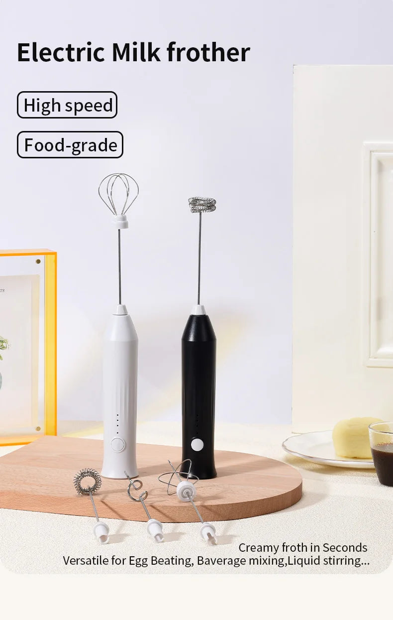 UPGRADED Electric Coffee Frother/MILK Whisk+Egg Beater MINI Food Blender USB Rechargeable Handheld Three Speeds Espresso Tools
