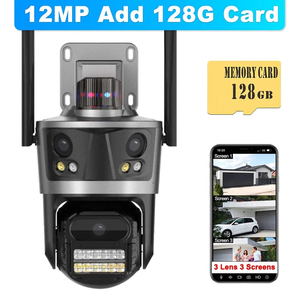 8K 16MP WiFi IP Camera 8X Zoom Four Lens Outdoor PTZ Security Camera Auto Tracking Smart Security Protection CCTV Video Camera