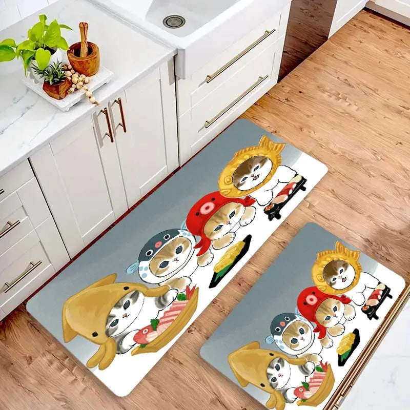 Cat Chef Kitchen Mat - Non-Slip Thick Polyester Rug for Kitchen Living Room Porch Balcony, Cute Home Decor Floor Pad
