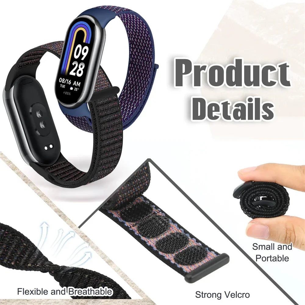 Nylon Loop Strap for Xiaomi Mi Band 10 9 8 Sports Breathable Bracelet Wristband Watchband for Mi Band 10 9 8 Correa Accessories