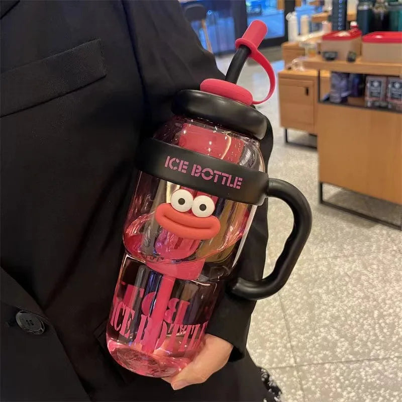 1100ML Sports Water Bottle Cute Aesthetic Large Capacity Water Cup for Women Summer Home Outdoor Portable Straw Cup