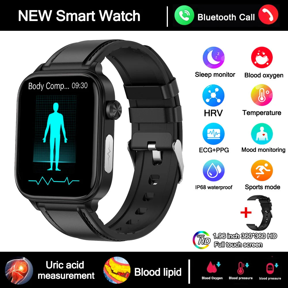 2026 New ECG+PPG Health Smartwatch Men Blood Fat Uric Acid Heart Rate Blood Pressure Bluetooth Call Waterproof Smart Watch Women