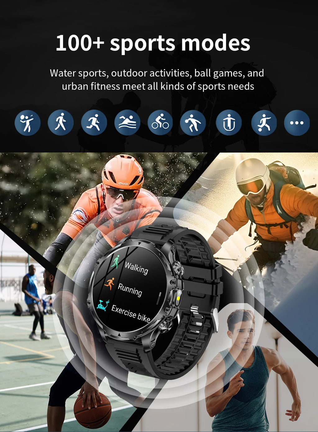 New 1000mah Long Standby AMOLED Smart Watch Men Sports Fitness LED Flashlight 3ATM Waterproof BT Call Smartwatch Men +GiFt