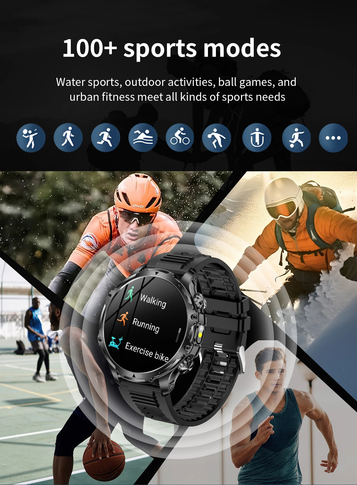 New 1000mah Long Standby AMOLED Smart Watch Men Sports Fitness LED Flashlight 3ATM Waterproof BT Call Smartwatch Men +GiFt