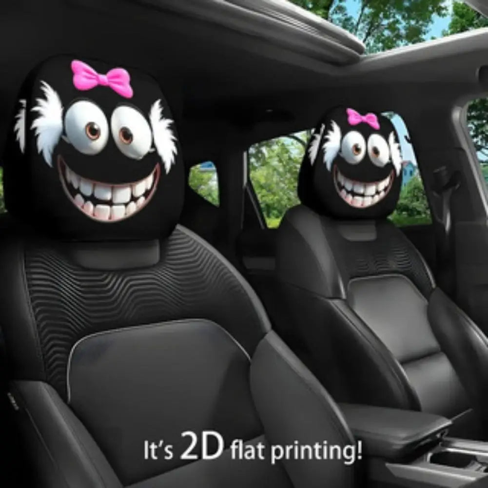 2pcs Smiley Face Printed Car Pillowcase Soft Comfortable Decorative Cushion Cover Auto Seat Headrest Washable Polyester Fabric