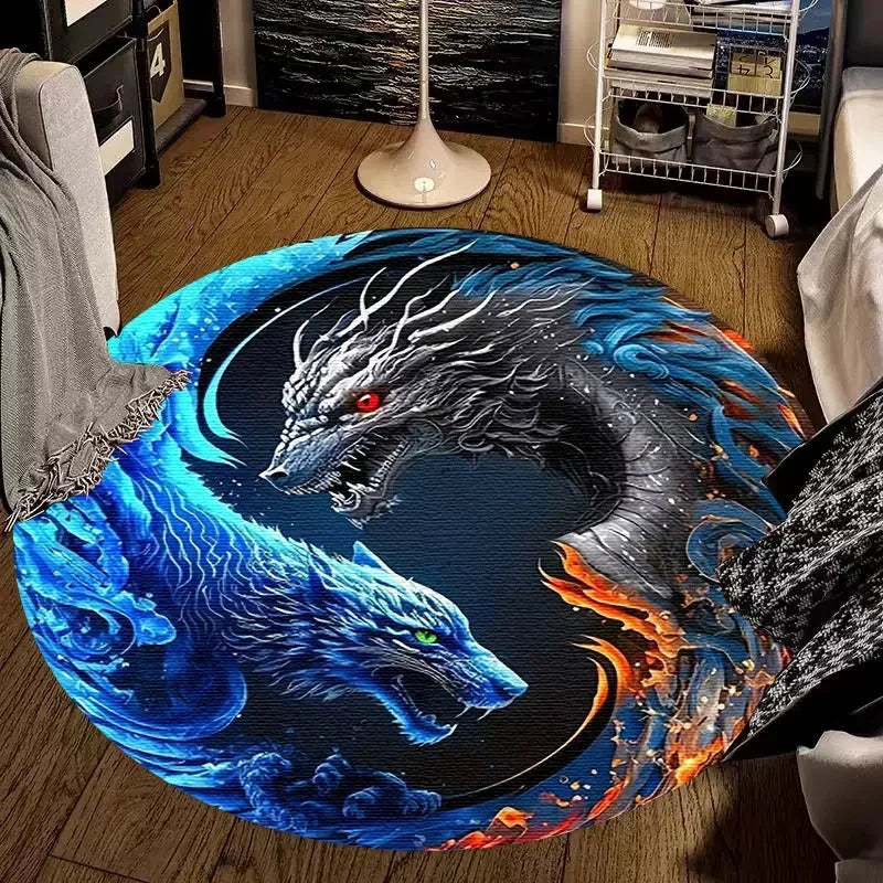 Large Round Carpet Rug Living Room Bedroom Decoration Anti Slip Tree of Life Mat Dragon Lion Tiger Yin Yang Tai Chi Carpet Rugs