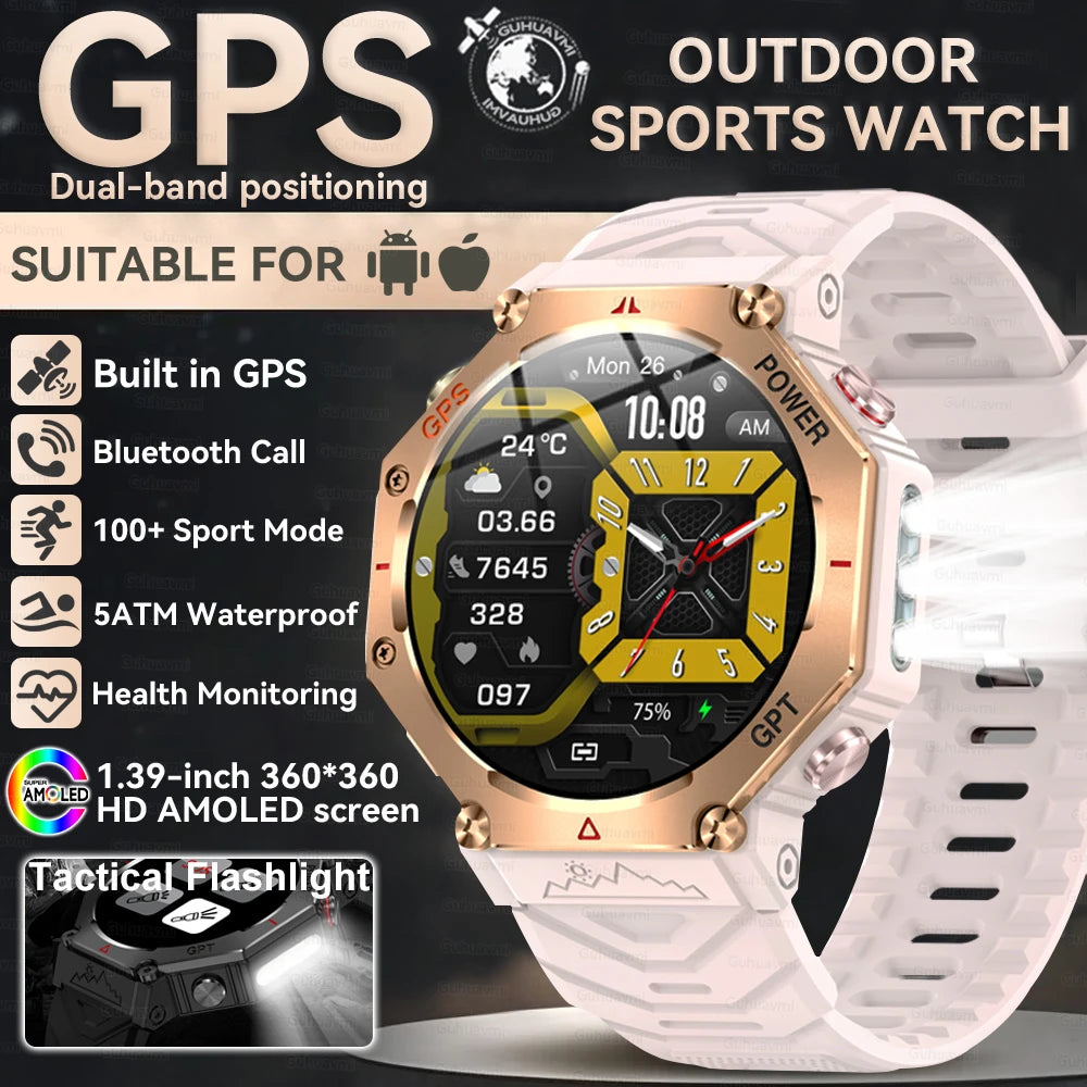 2026 New GPS Smart Watch Built-in Dual-band GNSS 10ATM&IP69K Waterproof AMOLED Compass Original Military Flashlight Smartwatches