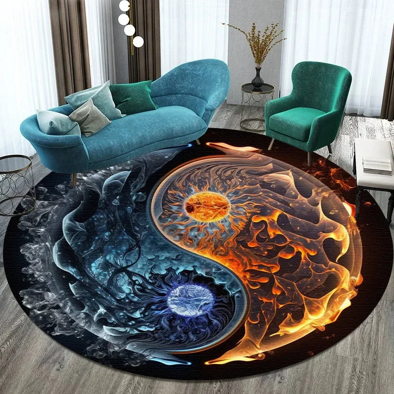 Large Round Carpet Rug Living Room Bedroom Decoration Anti Slip Tree of Life Mat Dragon Lion Tiger Yin Yang Tai Chi Carpet Rugs