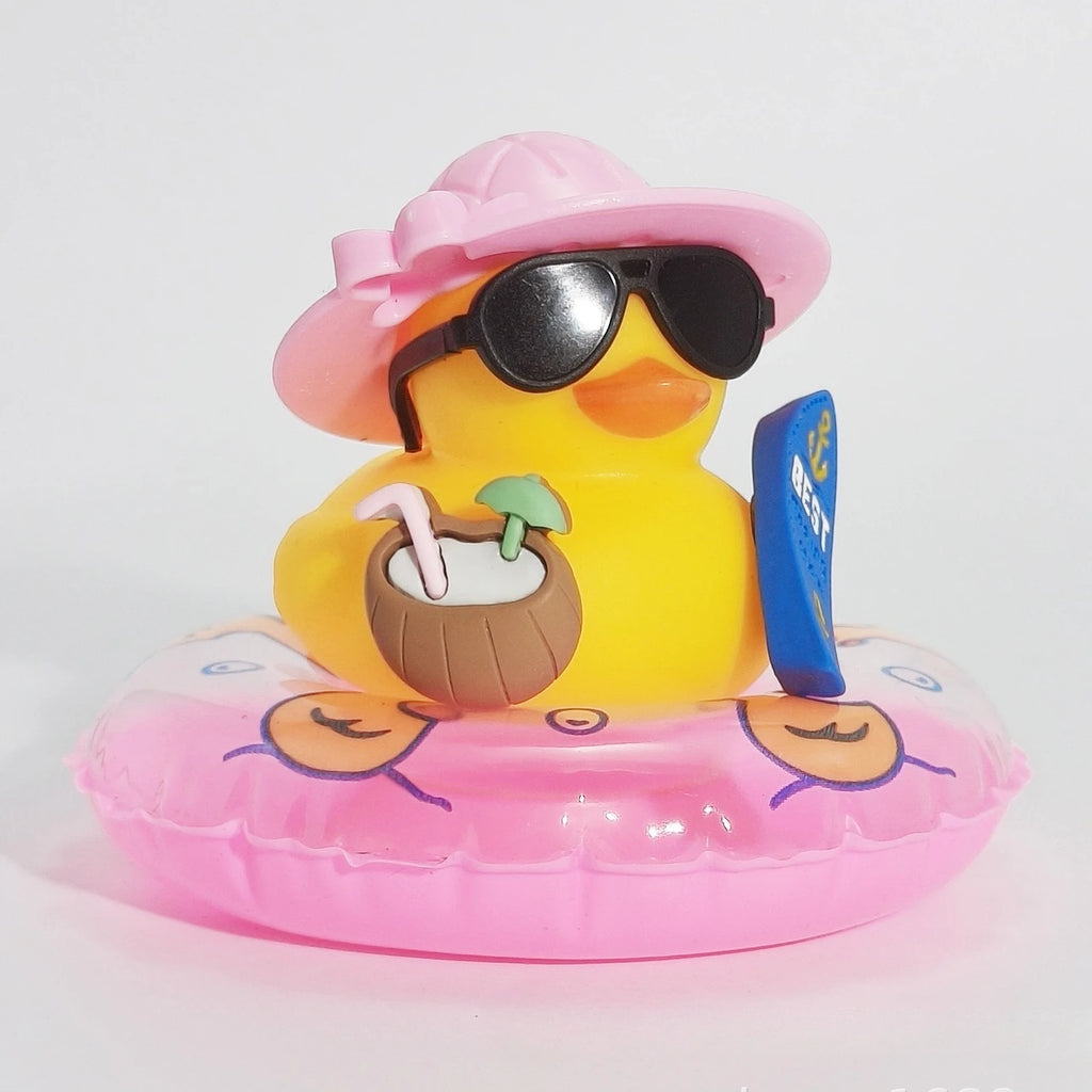 New! Car Dashboard Ornaments Summer Little Yellow Duck Coconut Skateboard Hat Rubber Squeeze Duck Cute Car Decoration