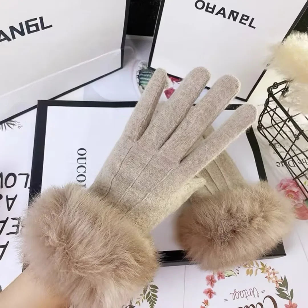 Winter Outdoor New Women's Plush Thick Gloves, Warm Gloves, Cold Resistant Touch Screen Five Finger Riding Gloves