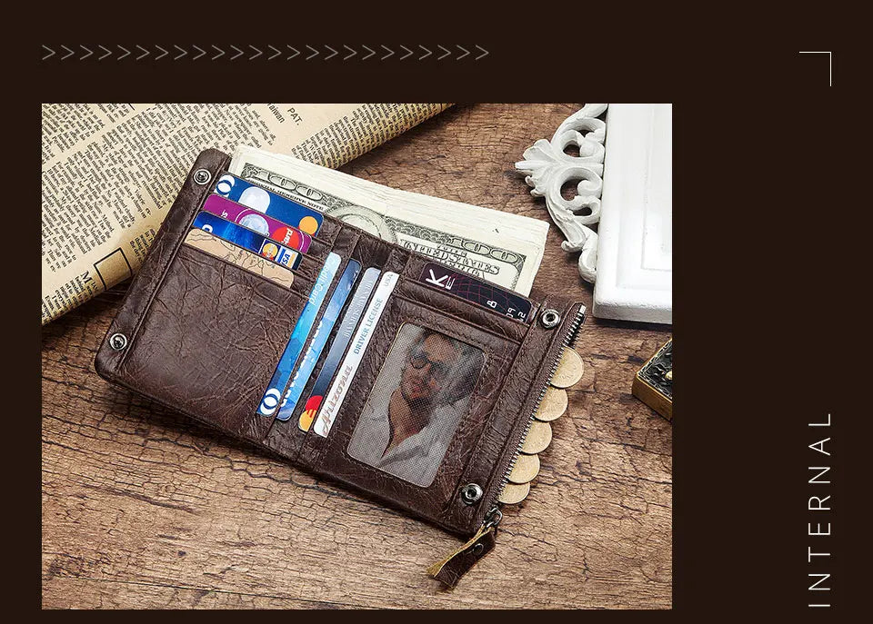 HUMERPAUL Short Wallet for Men Genuine Leather RFID Wallets with Card Holder Bifold Zip Coin Pocket Billetera Hombre Small