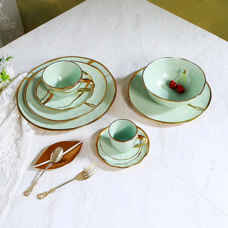 European style gold-plated ceramic Western food plate, hotel Western restaurant, home fruit pastry plate