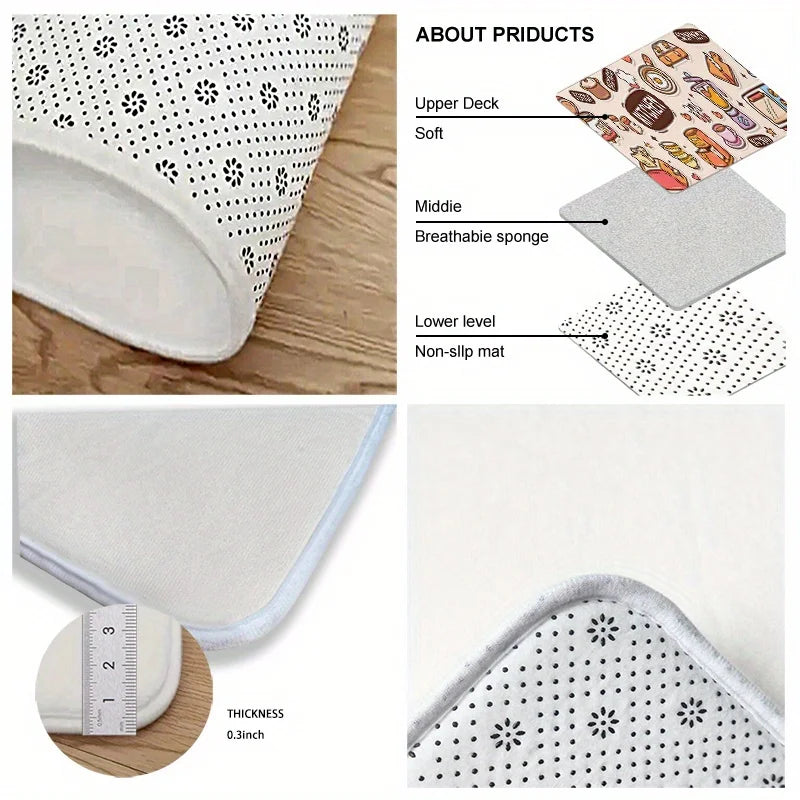 Cute Cartoon "KITCHEN" Appliances & Food Print Kitchen Mat, Non-Slip Washable Durable Runner Rug for Kitchen & Kids' Home Decor