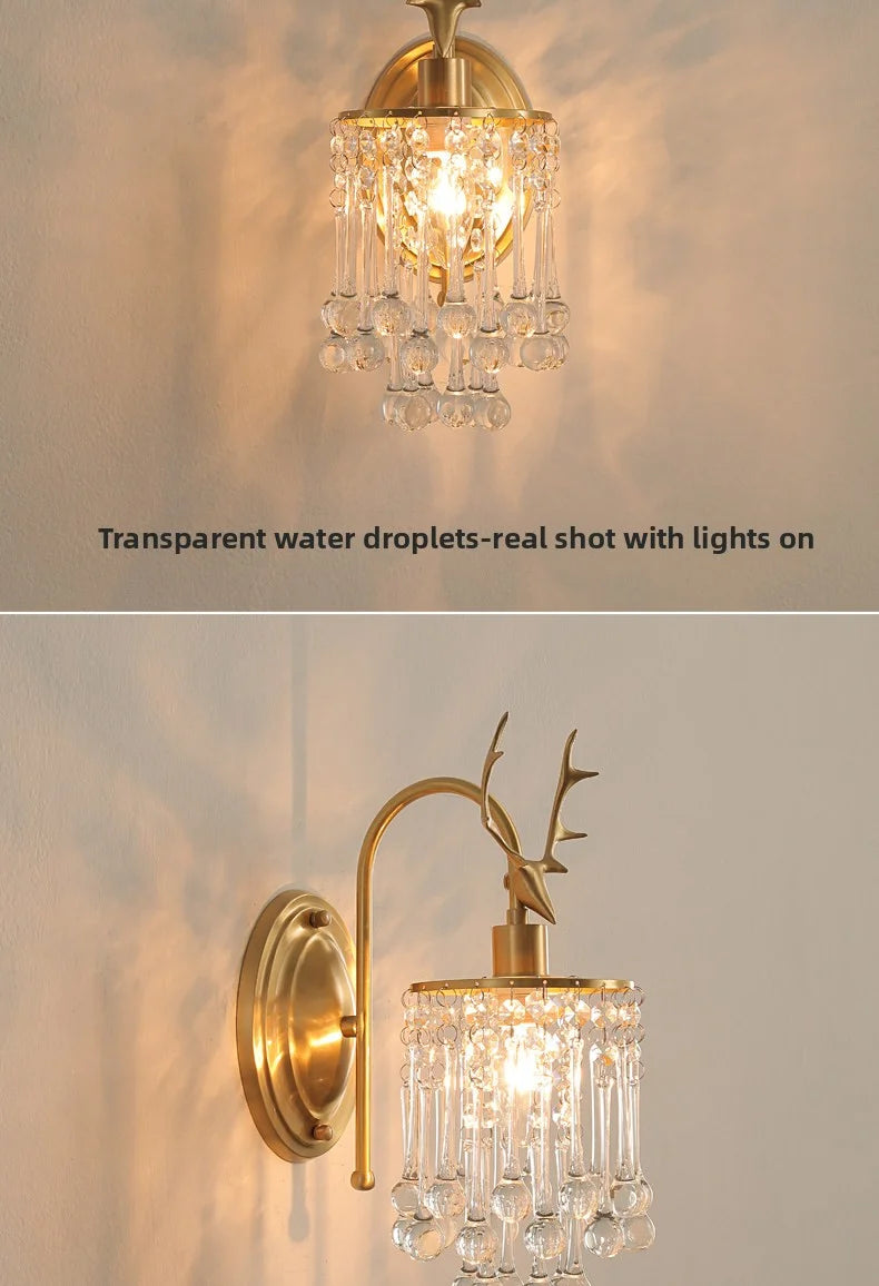 Crystal Wall Lamp - LED American Retro Bedroom Staircase Living Room And Background Wall Light Charging Function Without Wiring