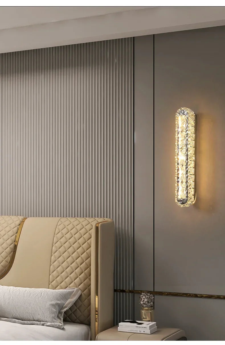 Postmodern Luxury Linear Crystal Wall Light Gold Metal Base G9 Led Wall Sconce 4 Styles Optional Bedroom Bathroom Hotel Lobby