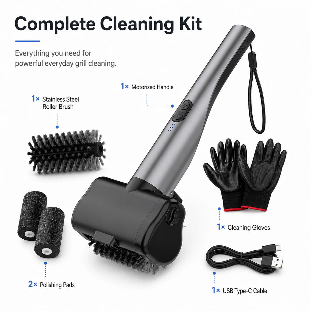 Electric Grill Brush, High Torque Grill Brush 3-Speed Modes，with 3 Brush Heads & Type-C Rechargeable for Barbecue Kitchen.