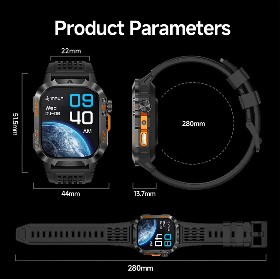 2026 New Outdoor Military Smart Watch 1200mAh Battery GPS HD Call Health Monitoring 2.01-inch Waterproof Sports Smartwatch Men