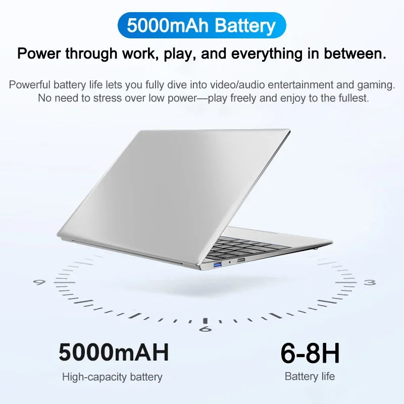 14.1" Lightweight Laptop Intel 6500Y 32GB RAM 2TB SSD 5000mAh Win11 Backlit Keyboard Fingerprint Business Gaming Notebook
