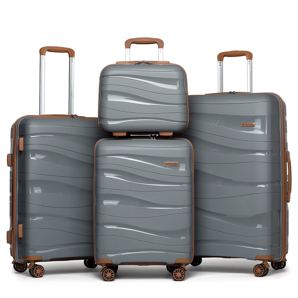 Kono Luggage 4-Piece Lightweight Polypropylene Hard Shell Suitcase Set with TSA Locks & Spinner Wheels - 14"/20"/24"/28"