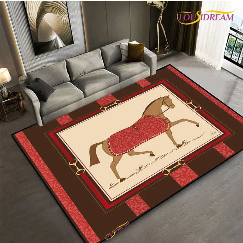 Fashion Ethnic Frame Horse Carpet Living Room bedroom yoga rugs kitchen Door Kids Un-Slip Mats Alfombra birthday gift Poster Mat