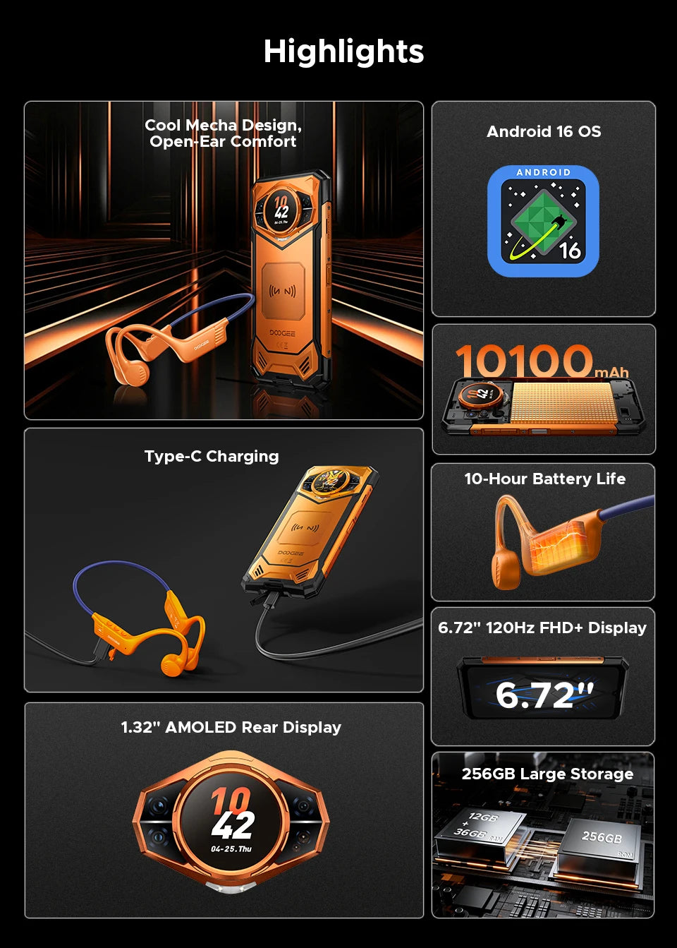 DOOGEE S200 VIP Edition Rugged Phone 6.72" 120Hz Display Telephone Portable 48GB+256GB 10100mAh 100MP Smartphone 5G Android 16