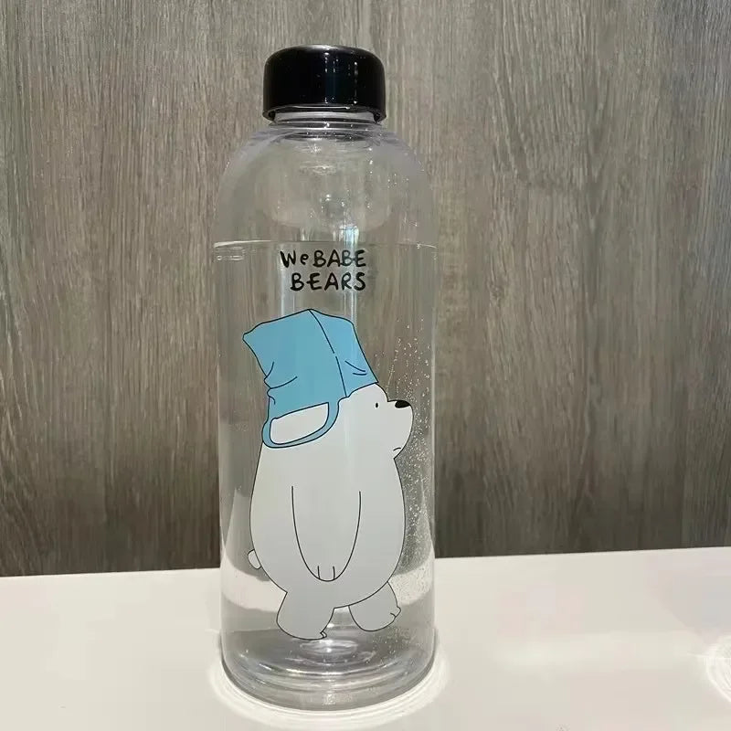 1000ml Water Bottles Cute Panda Bear Cup with Straw Transparent Cartoon Water Bottle Drinkware Frosted Leak-proof Protein Shaker