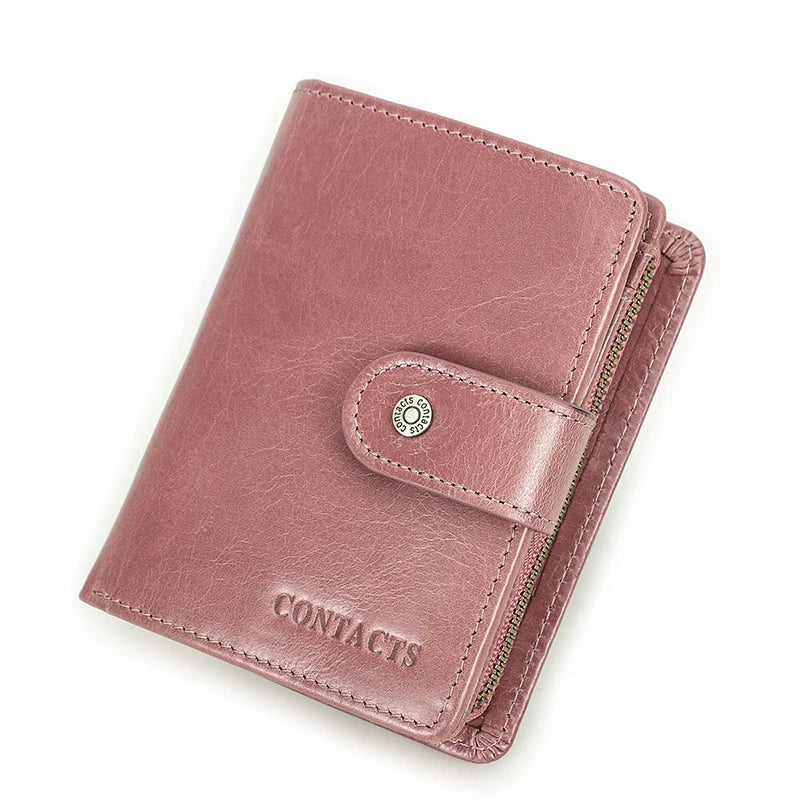 CONTACT'S Genuine Leather RFID Vintage Wallet Men With Coin Pocket Short Wallets Small Zipper Wallet With Card Holders Man Purse