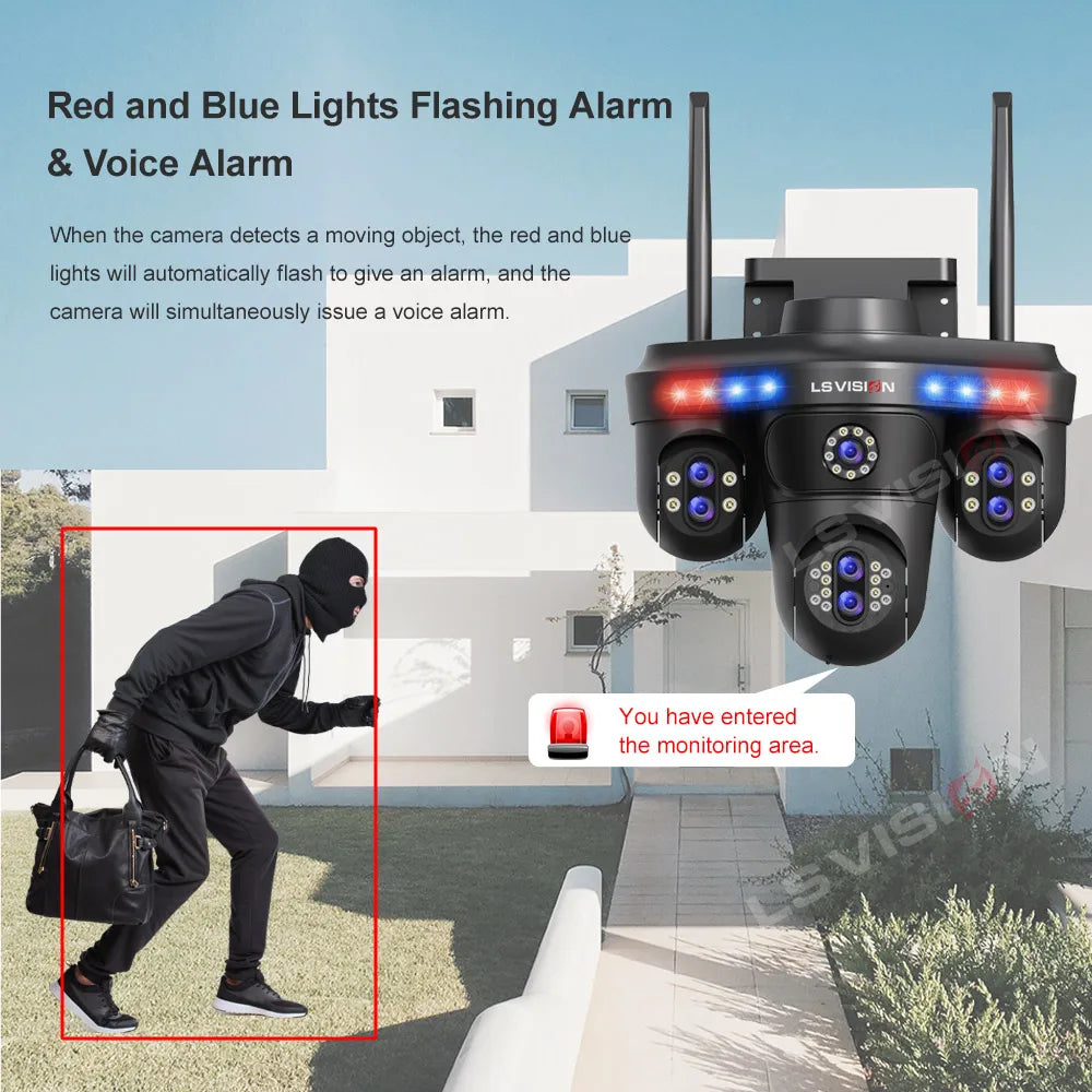 LS VISION 4 Screens 10X Zoom WiFi IP Camera 7Lens 35MP Outdoor Surveillance Camera 360 PTZ Auto Tracking Waterproof CCTV Cameras