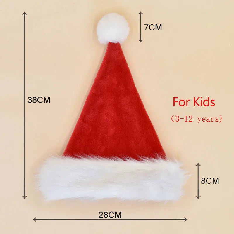Christmas Santa Hat For Adults And Kids Xmas Holiday Hats Unisex Velvet Red Classic Fur Comfort New Year Festive Party Supplies