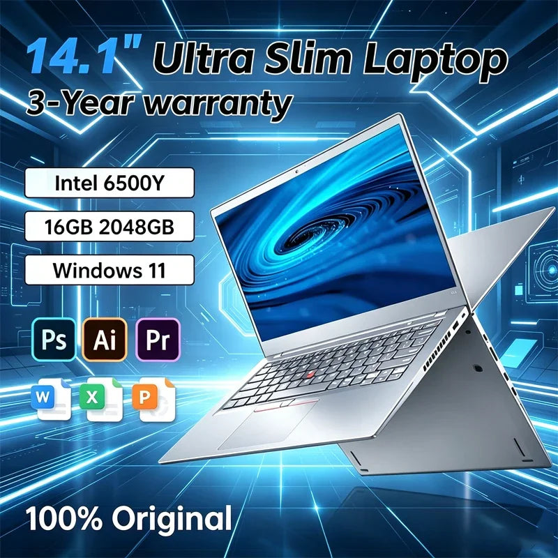14.1" Lightweight Laptop Intel 6500Y 32GB RAM 2TB SSD 5000mAh Win11 Backlit Keyboard Fingerprint Business Gaming Notebook