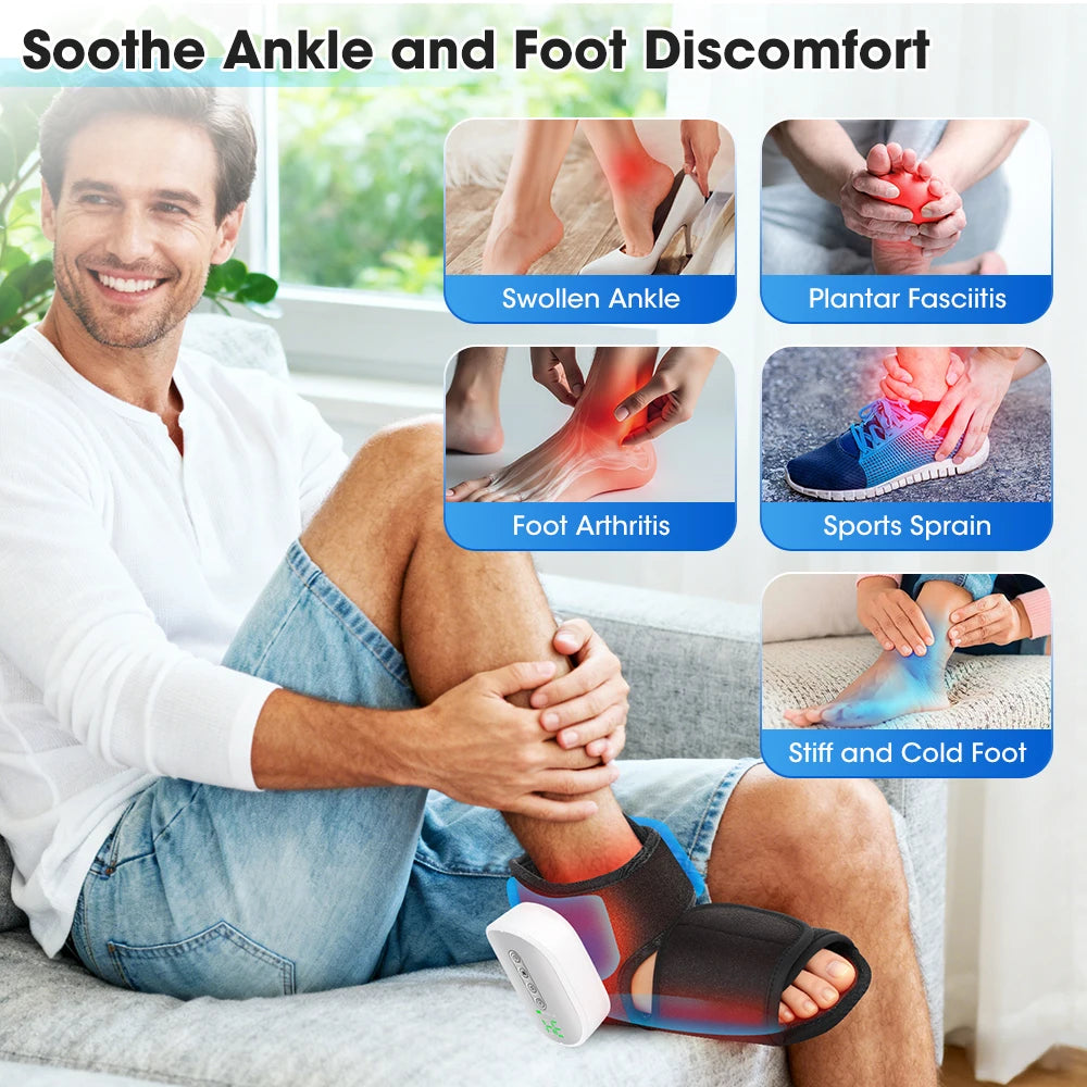 Wireless Dual-Airbag Air Compression Foot Ankle Massager 3 Modes 4 Heated Levels Rechargeable Electric Sole Heel Relaxation Wrap