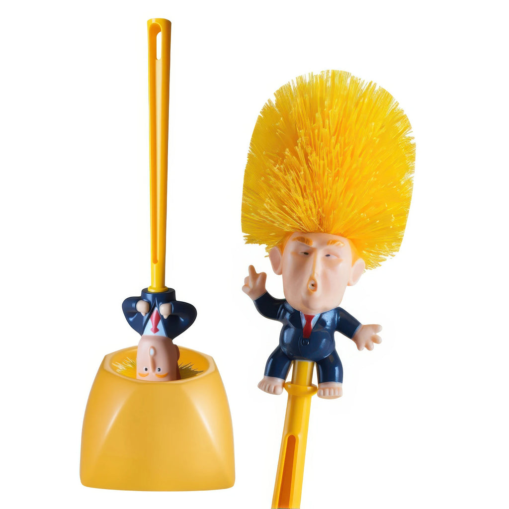 Funny Yellow Hair Cartoon Toilet Brush with Holder | Creative Bathroom Cleaner | Unique Gag Gift for Adults, Friends, Party Fun